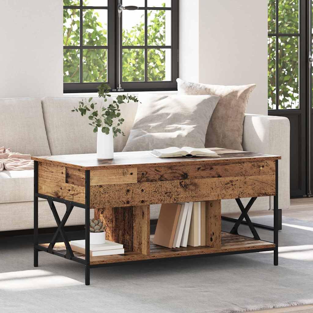 Tavolino da salotto in legno anticato, 100 x 55 x 49,5 cm, in legno