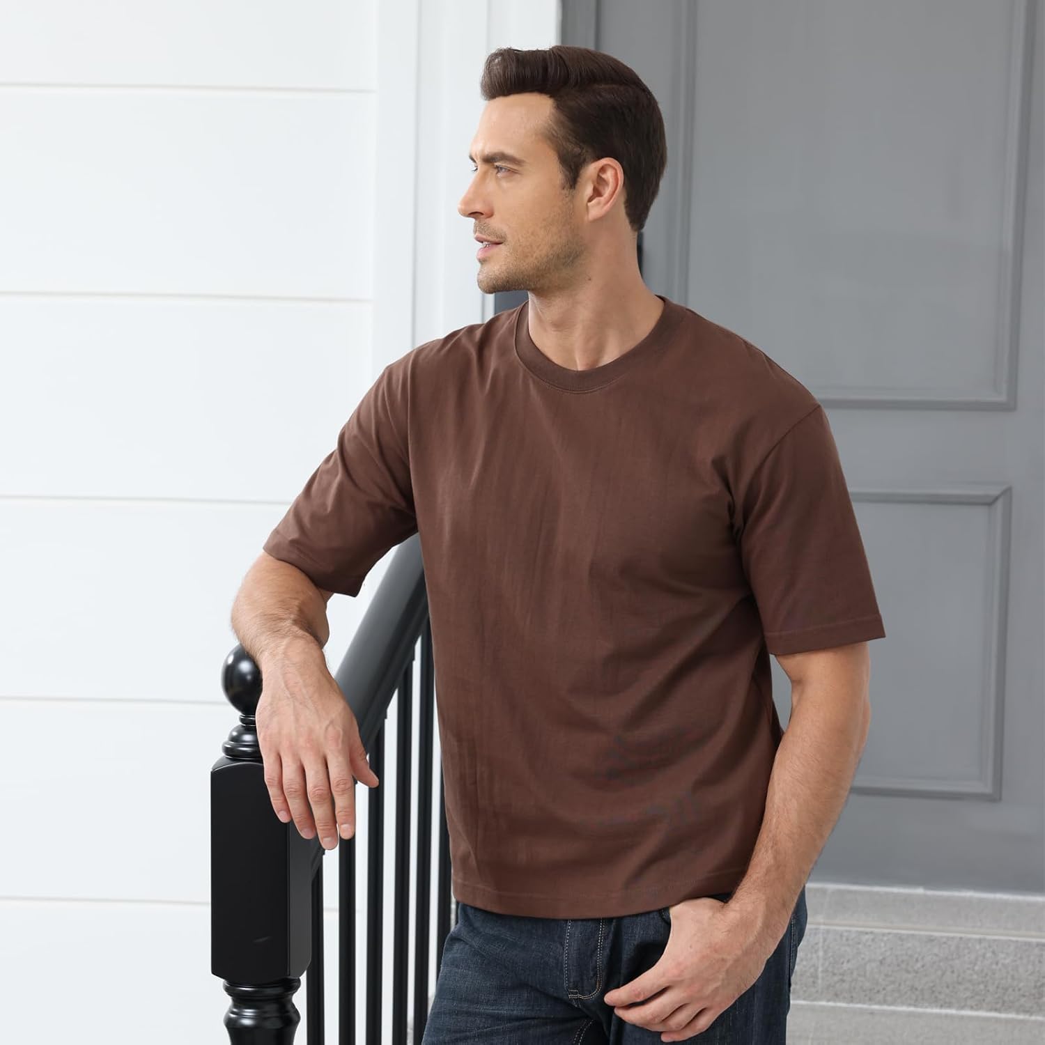 Men's Fashion Oversized T-Shirts Short Sleeve Basic Cotton Crew Neck Loose Fit Athletic Tees Tops - Image 4