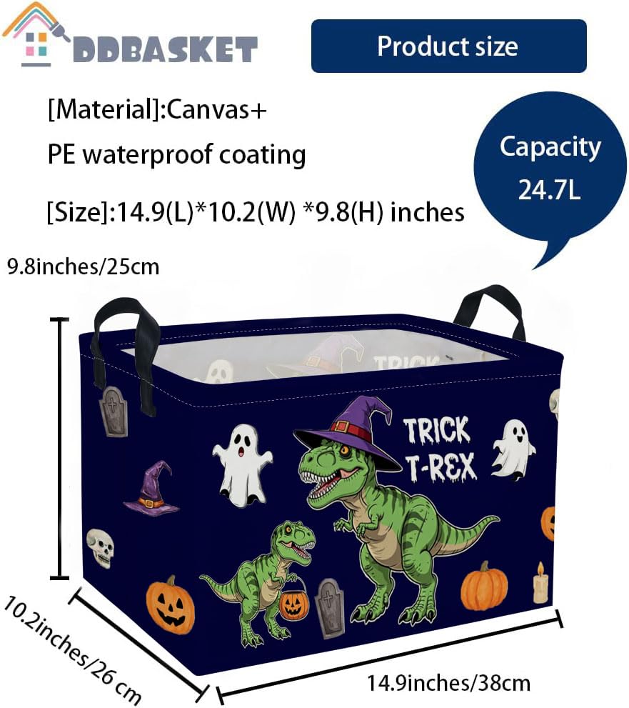 Image of Rectangle Kids Baskets Halloween dinosaur Basket Cute Storage Bin Fish Box for Room Decor Gift Basket(Halloween dinosaur)