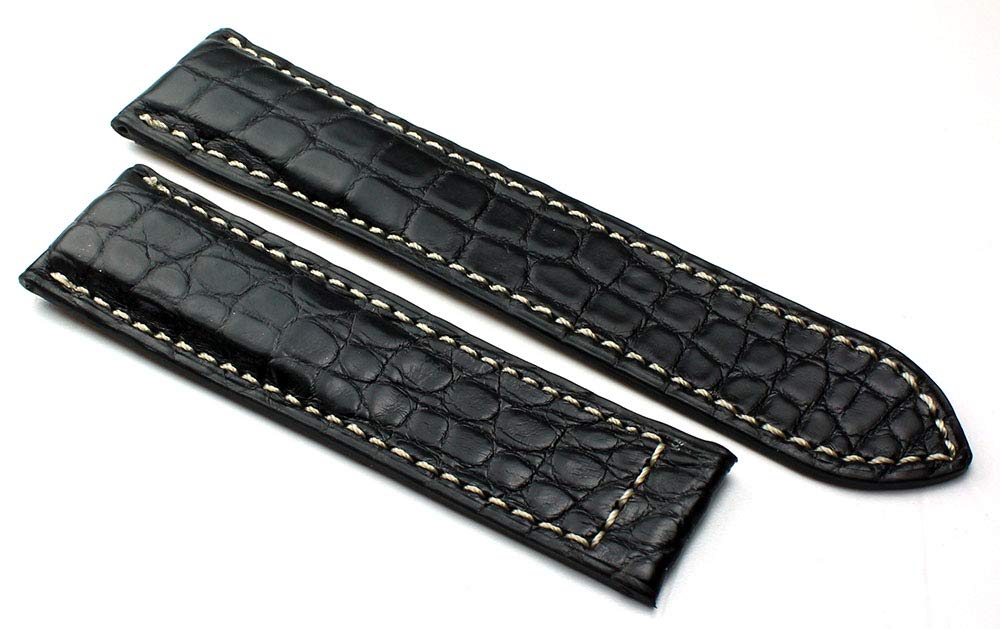 Sulla Alligator pasek do zegarka wykonany ręcznie w Niemczech, kompatybilny z szerokimi zapięciami składanymi, biały szew 20 mm czarny