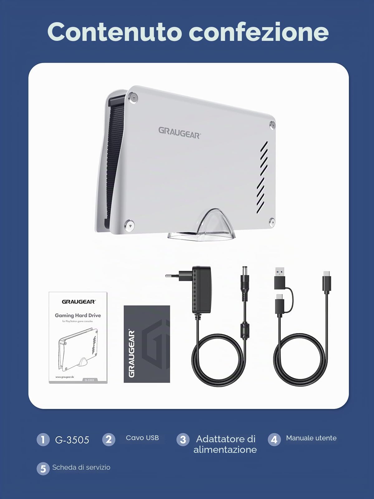 GRAUGEAR Disco Rigido Esterno 4TB Alluminio, Formattato per PS5, PS5 Slim e PS4, USB-C/A, LED, Ideale per Videogiochi