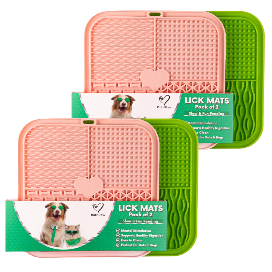 NutriPaw Lick Mat for Dogs | Calming Slow Feeder for Anxiety, Boredom & Digestion | BPA-Free, Dishwasher Safe | For Treats, Wet Food & Supplements (4 Pack)