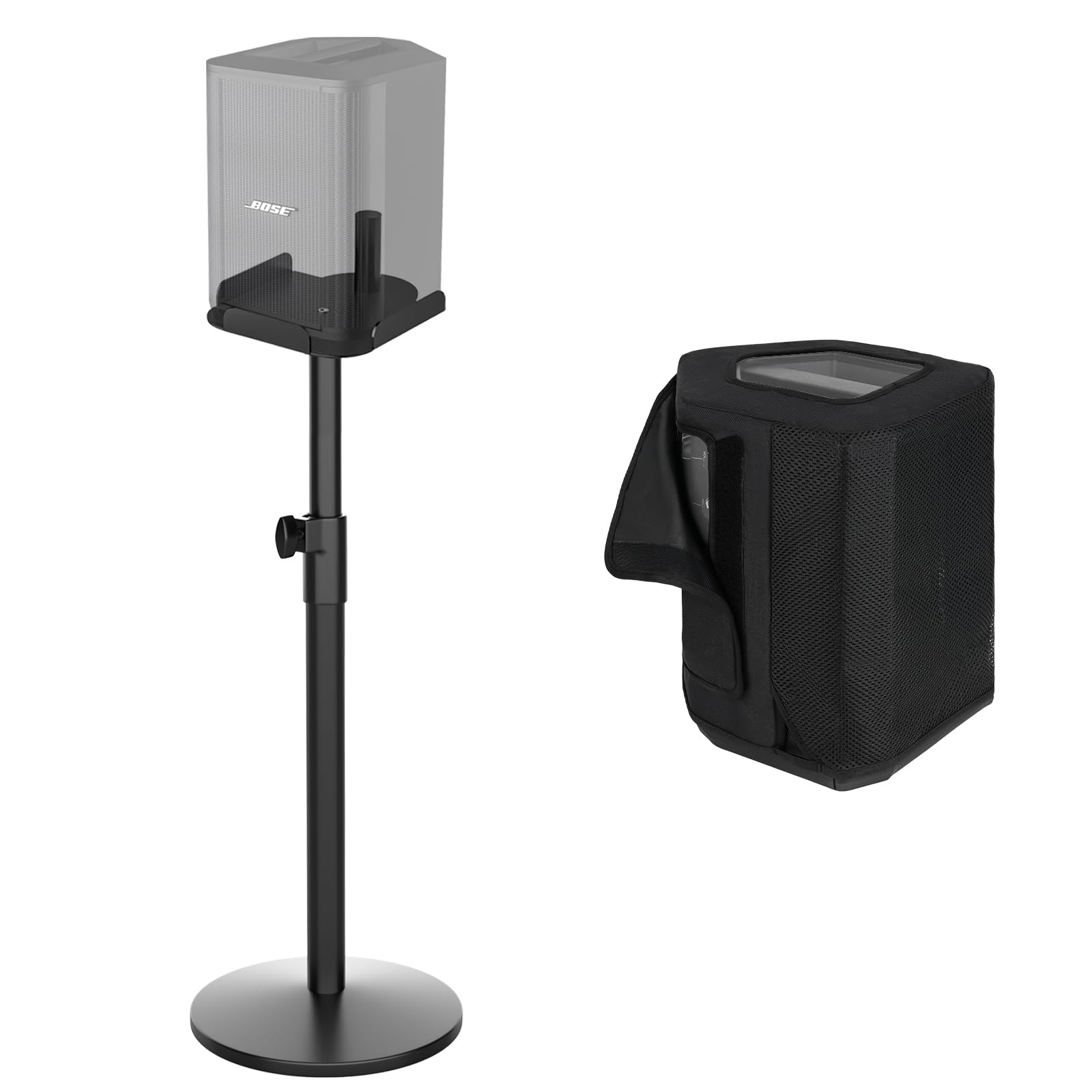 Heavy Duty Adjustable Bose Speaker Stand (22.6"-36.2") for S1 Pro & S1 Pro Plus with Dustproof Cover, All-Metal, Anti-Vibration Base, Studio/DJ/Outdoor Use (Single, Black)