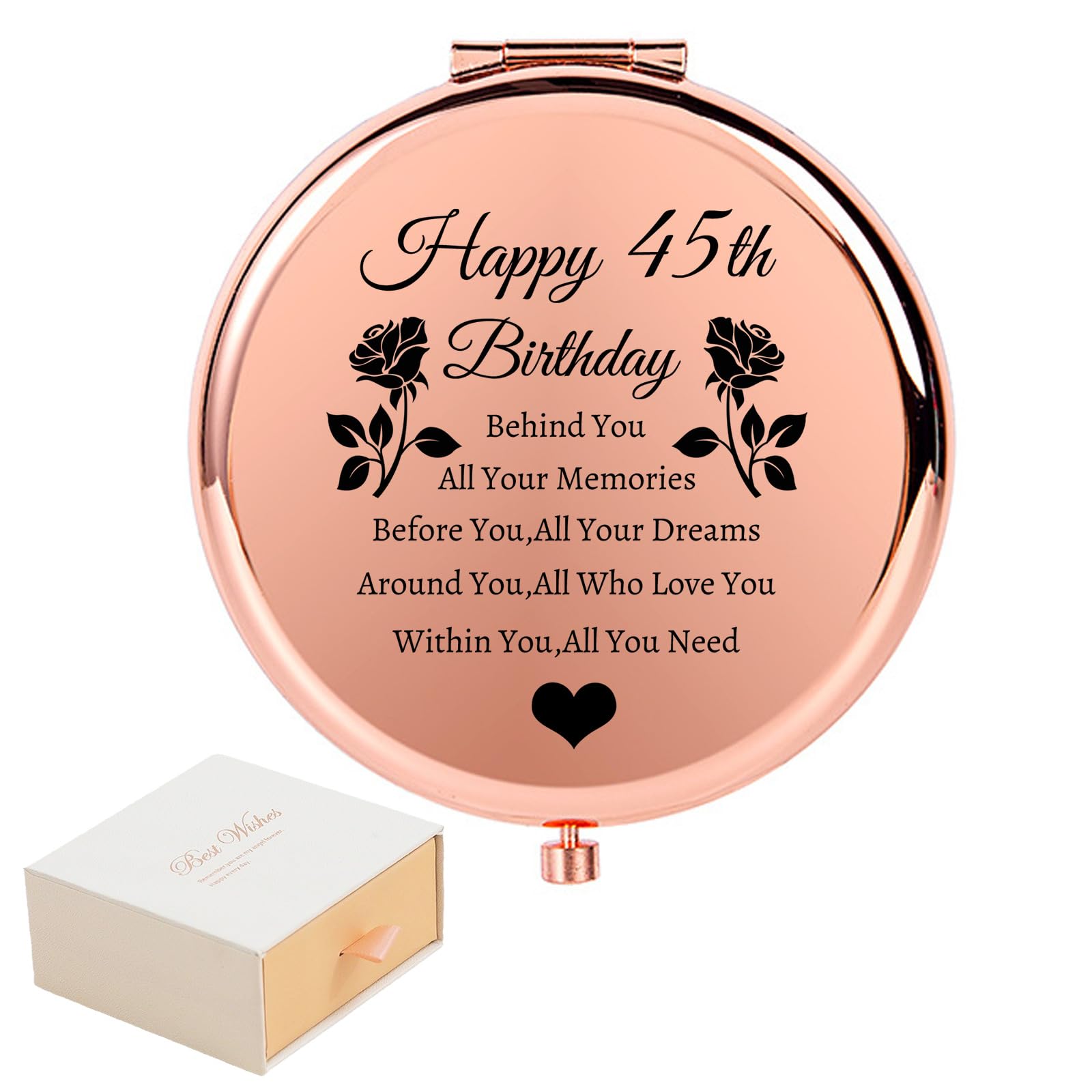 JOUWUI 45th Birthday Gifts for Women - Compact Pocket Makeup Mirror, Travel Gifts for Her, 45 Years Old Folding Makeup Mirror for Mum, Niece, Daughter, Wife, Sister, Bestie, Best Friend