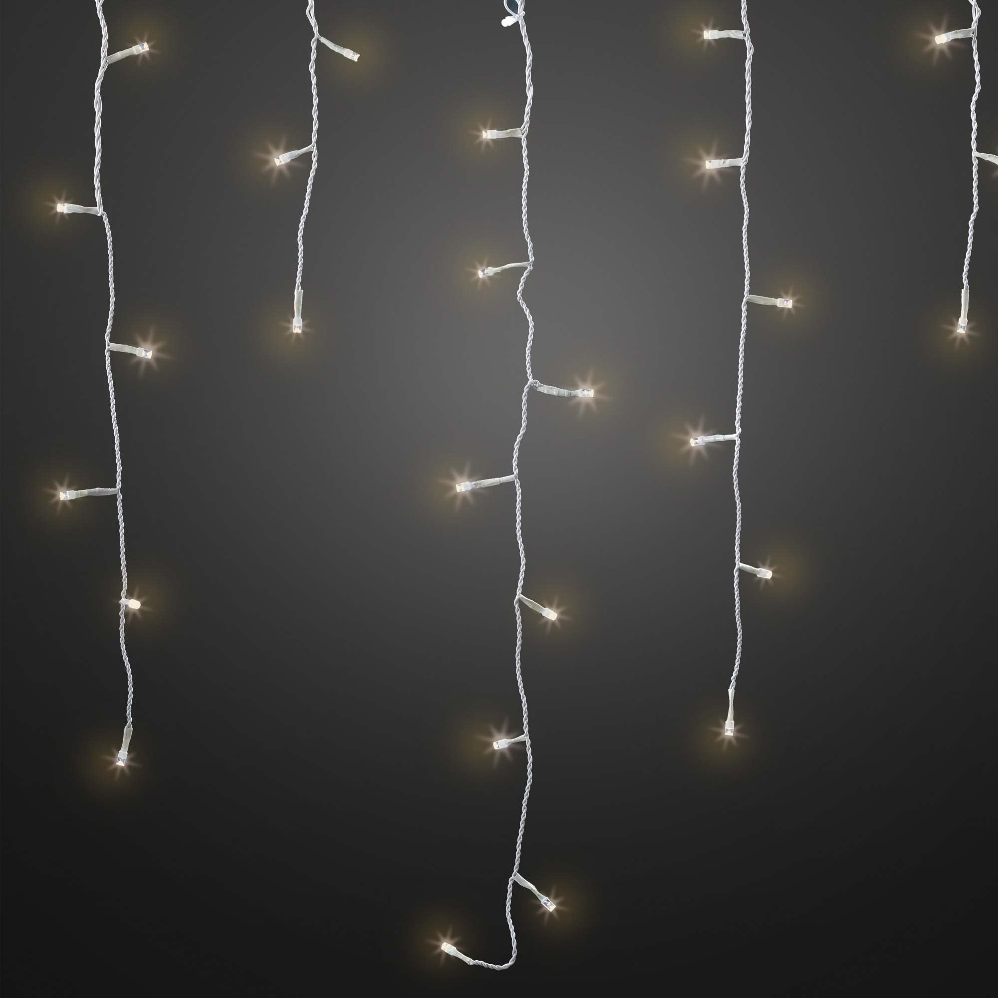 hellum LED Lichterkette Vorhang Außen, verlängerbar Lichtervorhang mit Steckdose, Verlängerung-Set mit 3m Netzkabel, 1,9 * 0,6m 80 LEDs, Kabel weiß Weihnachtsbeleuchtung für Garten, Party 555332