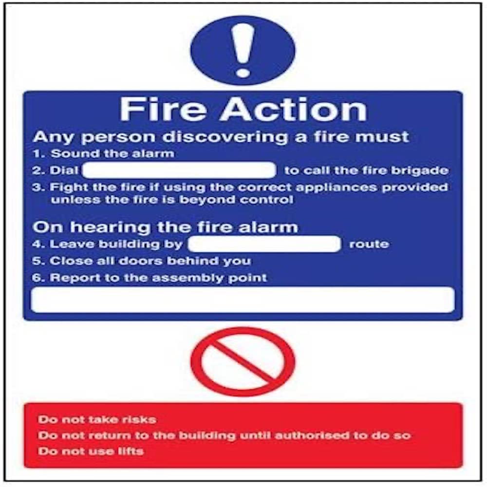 V Safety 12001A4 General Fire Action Dial Sign - Portrait - 210mm x 297mm (A4) - Self Adhesive Vinyl