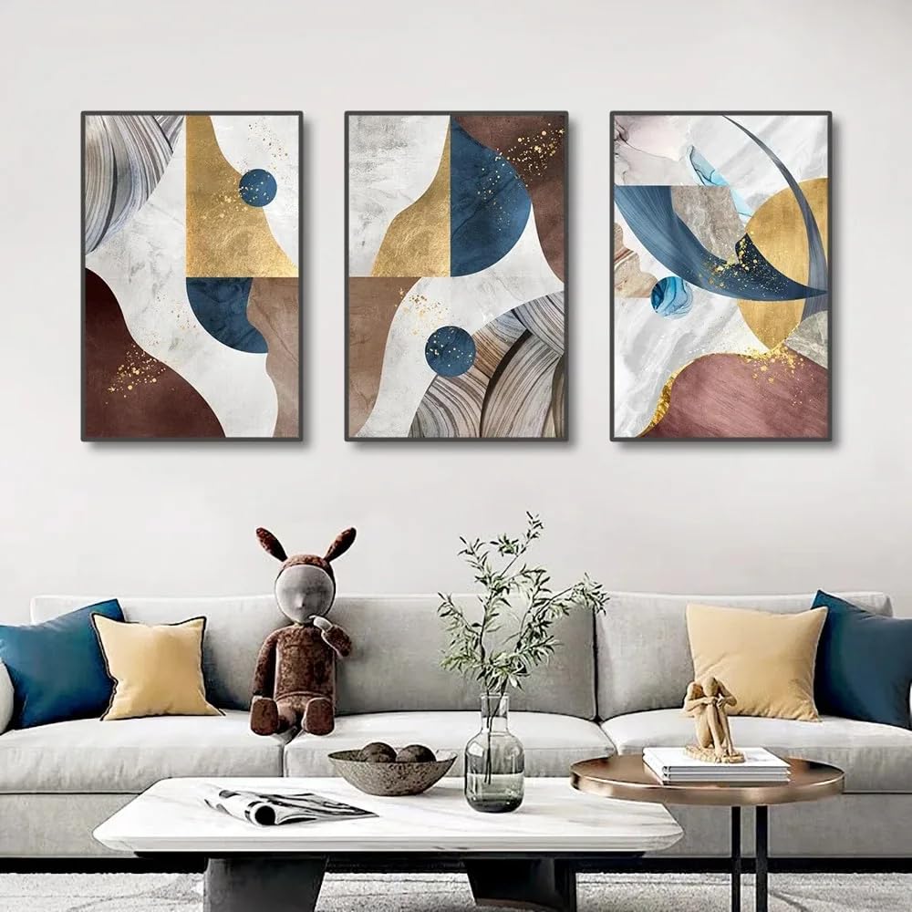WUHBCZ Art Pictures-Abstract Geometry Canvas Painting Gold Marble Texture Posters Prints Wall Art Pictures for Living Room Kitchen Office Home Decor-50 * 70cm/3PCS (No Frame)