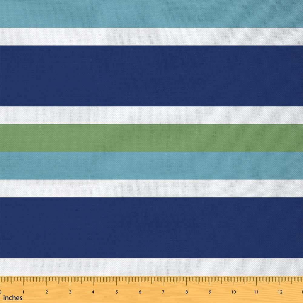 Striped Material Fabric, Green Blue Stripe Fabric by The Yard, Navy Blue Turquoise