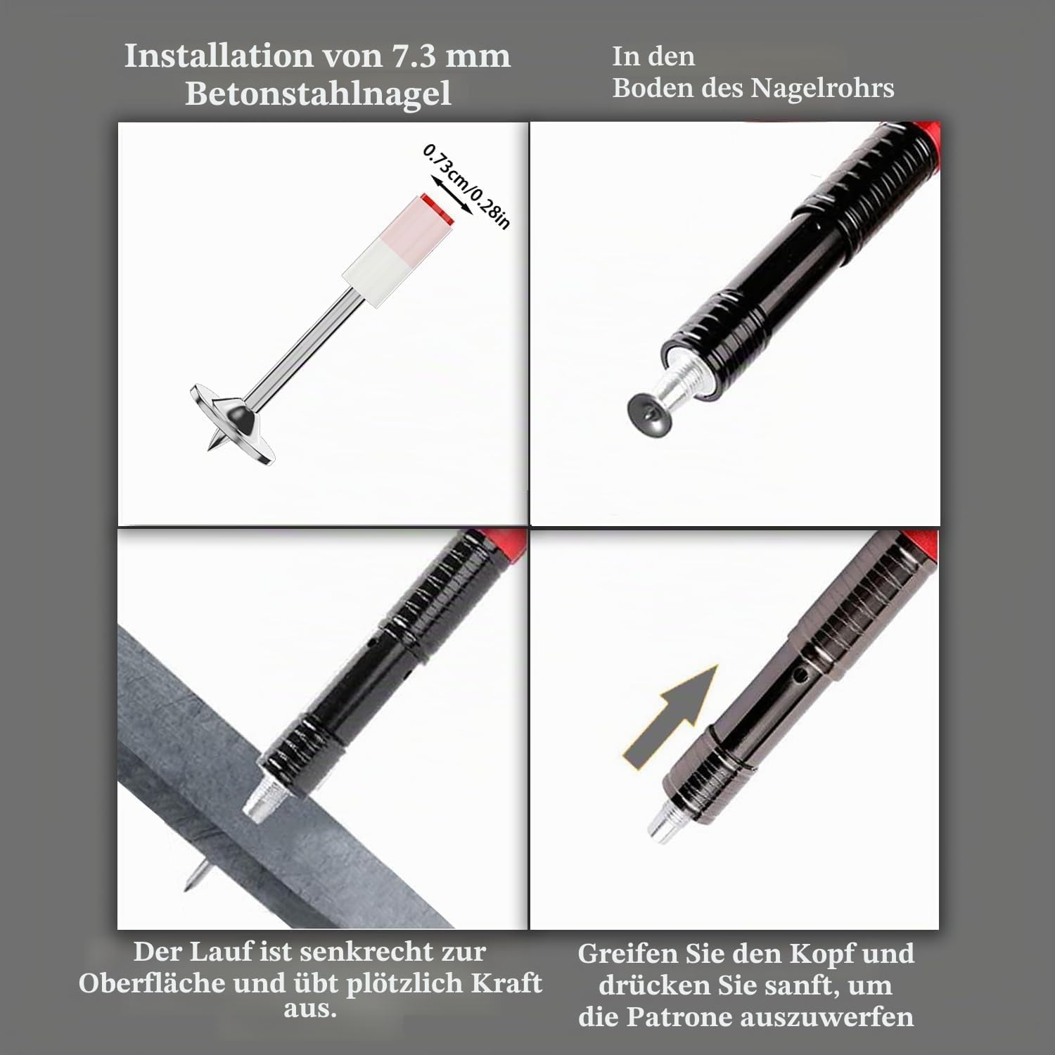 Betonnagler, pneumatisch, kompakt, mit 200 runden Nägeln, fünf Geschwindigkeitsstufen, Set für Nägel aus Beton, Befestigungswerkzeug für rote Ziegelwände, Betonwände und Holzbretter