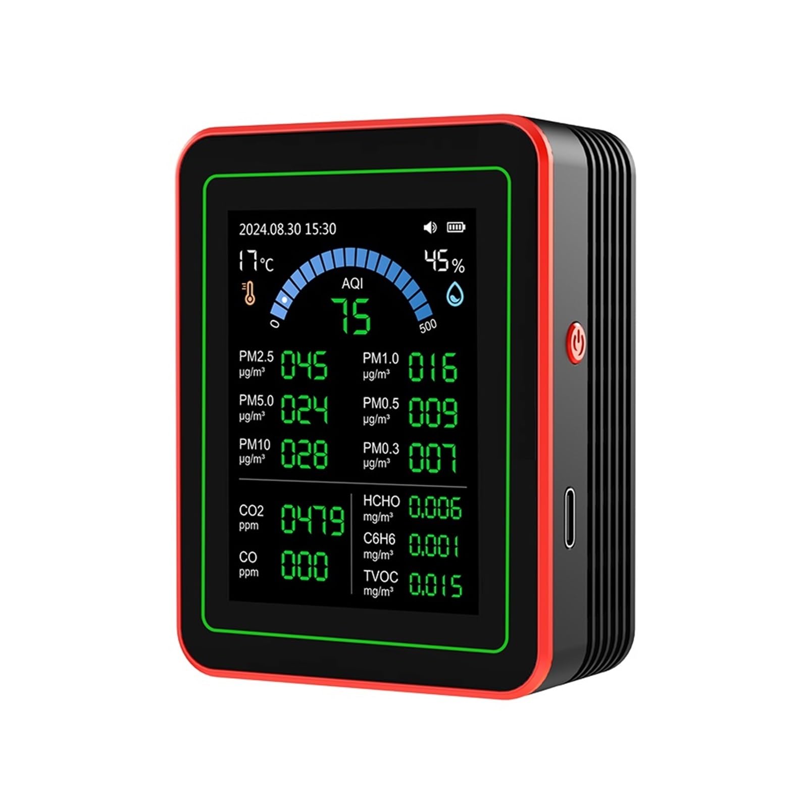 Air Quality Monitor, 18-in-1 Air Quality Monitor CO2 Detector Formaldehyde Detector(Nero)