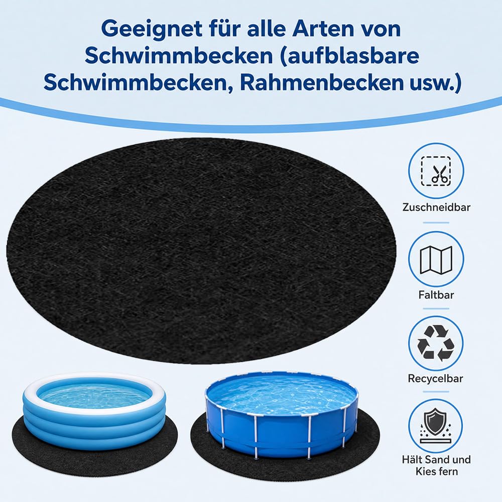 Pool Unterlage Rund 370CM, Pool Unterlage Outdoor 200g/m² | Faltbarer Wasserabsorbierende Wasserdichte Pool Bodenschutzmatte, Poolmatten Schutzboden, Pool Matten Untergrund