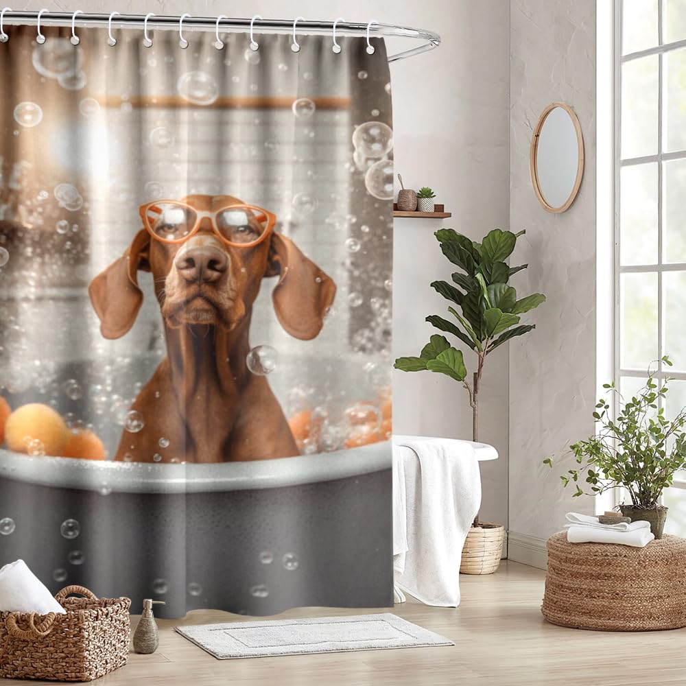 LGhtyro Duschvorhang Mit Hunde- & Katzen-Motiv – 152x180 Cm, Wasserdicht, Witziges Design Für Kinder-Bad & Bauernhaus-Stil