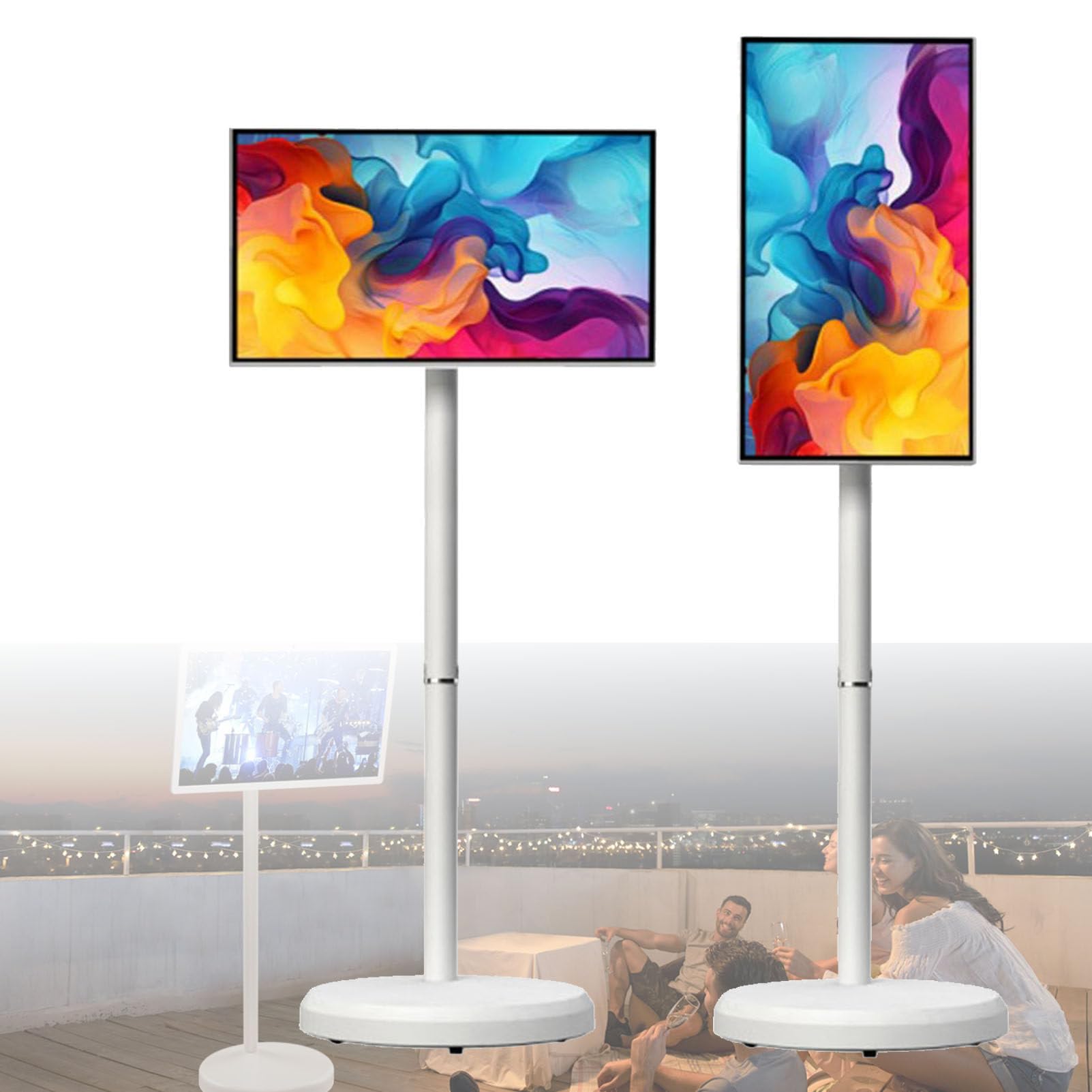 TV Portable de 21,5 Pouces avec écran Tactile, Rolling TV sur Roues Batterie intégrée 6000mAh Batterie, Tactile Moniteur 4+64G