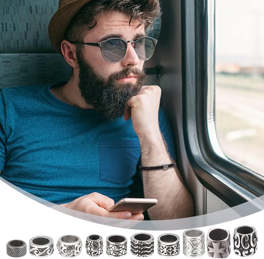 PH PandaHall 10pcs Large Hole Spacer Beads, 10 Style 304 Stainless Steel European Beads Antique Silver Loose Beads for Bracelet Necklace DIY Jewelry Making Hole: 5.5~9mm - Image 5