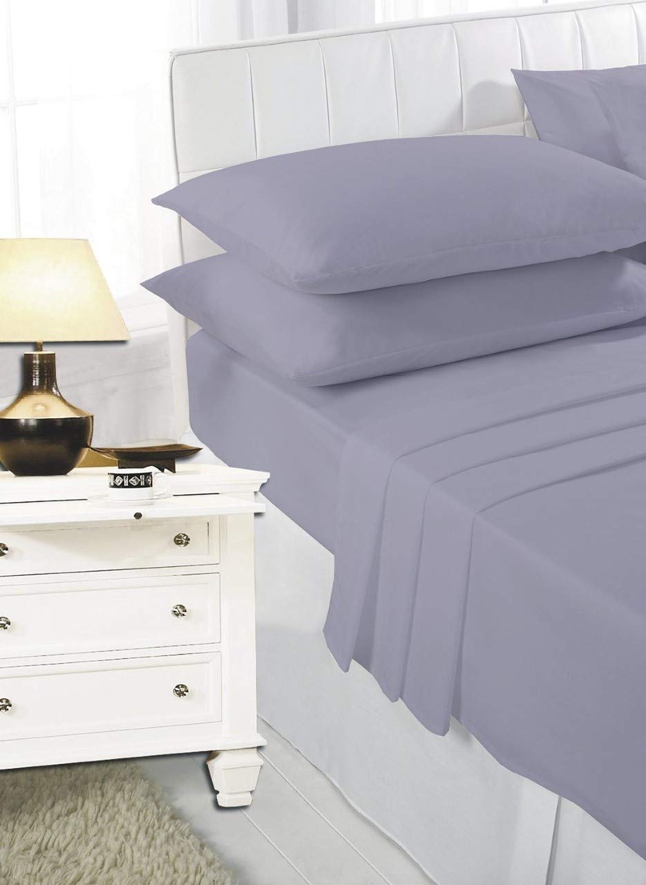 100% Poly Cotton Bed Sheets Fitted Sheet Single Double King Super king (Grey, Double: 137 cm x 190 cm Approx)