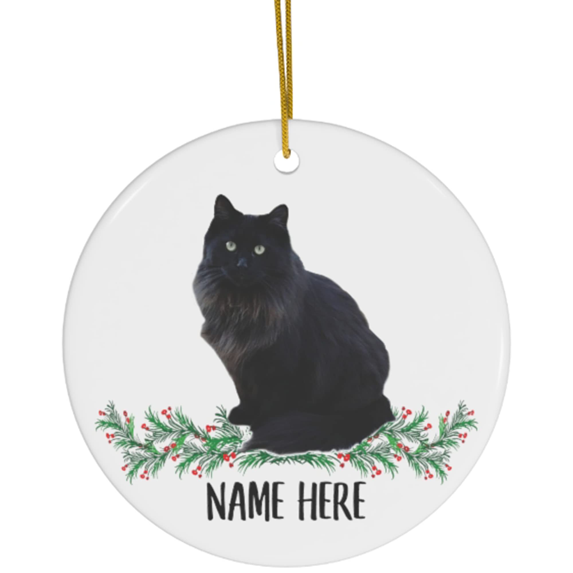 Cerámica Adorno Árbol Navidad Personalizado Gato Maine Coon con Nombre Personalizado, Color Negro Adornos Colgantes De Navidad Redondo Cerámica