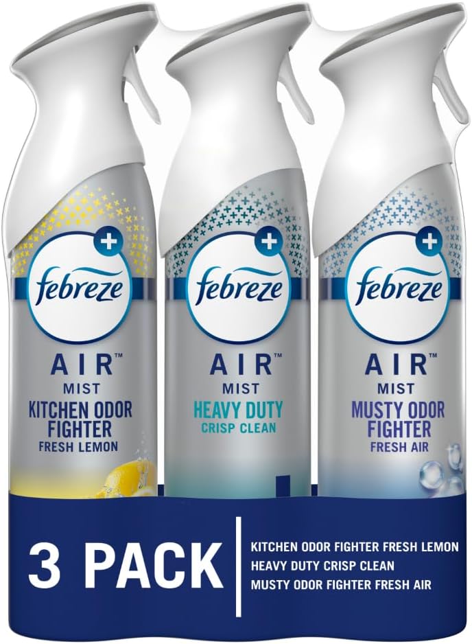 Febreze Air Freshener Spray, Odor-Fighting Room Spray, Heavy Duty Bundle, Heavy Duty Kitchen, Heavy Duty Crisp Clean, Musty Odor Fighter Scent Mix, 8.8oz, 3 Count