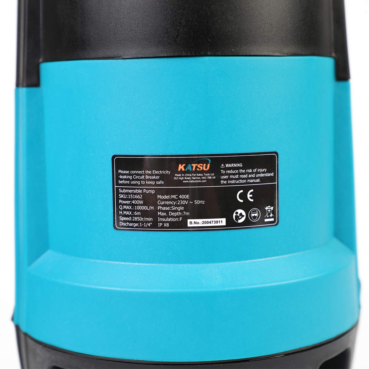 KATSU - Bomba sumergible profesional de 400 W para agua limpia y sucia con manguera de 10 metros de manguera de 1 pulgada y acoplador rápido con base intercambiable