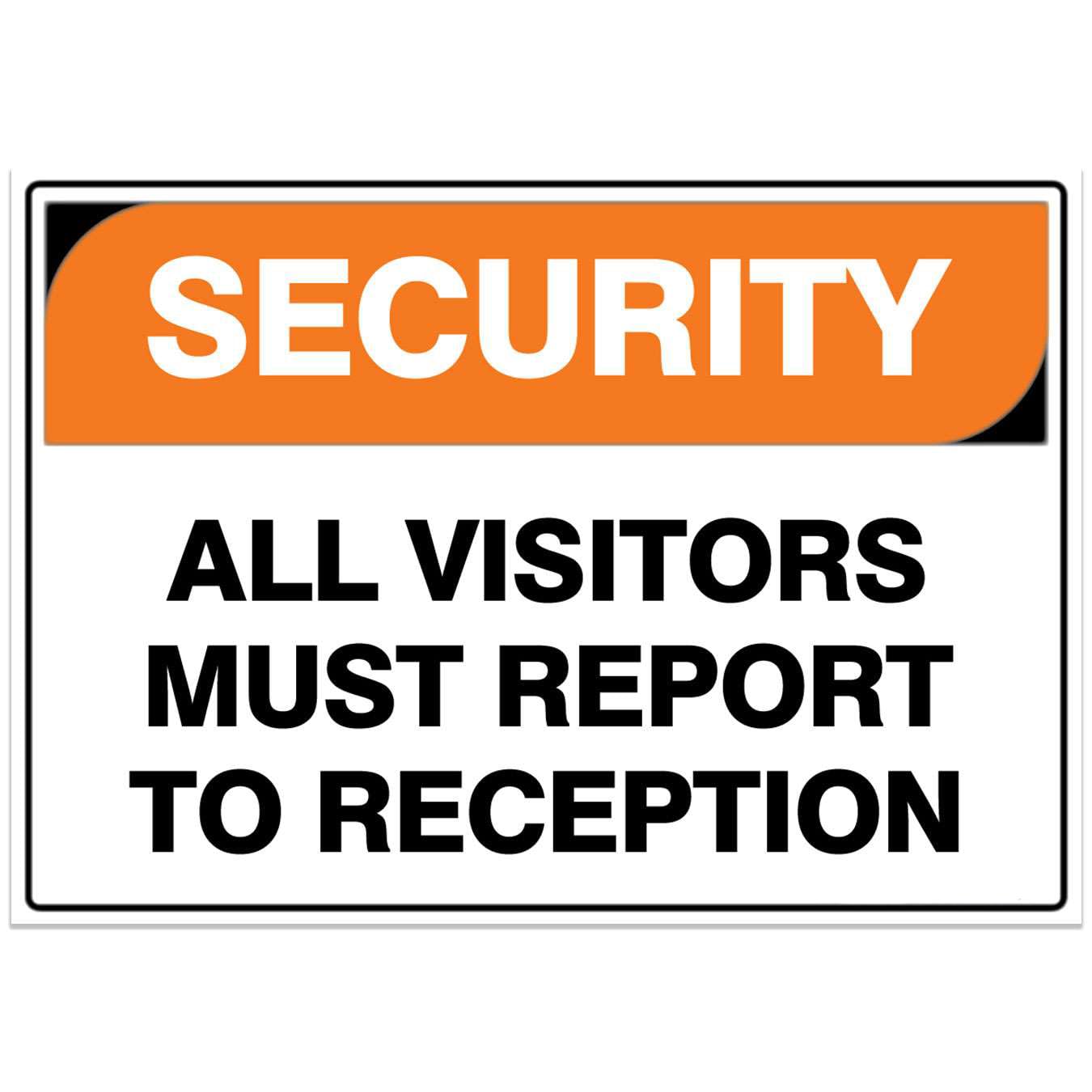 Security Sign - All Visitors Must Report To Reception Metal Tin Sign 8 x 12 inch for Industrial & Commercial