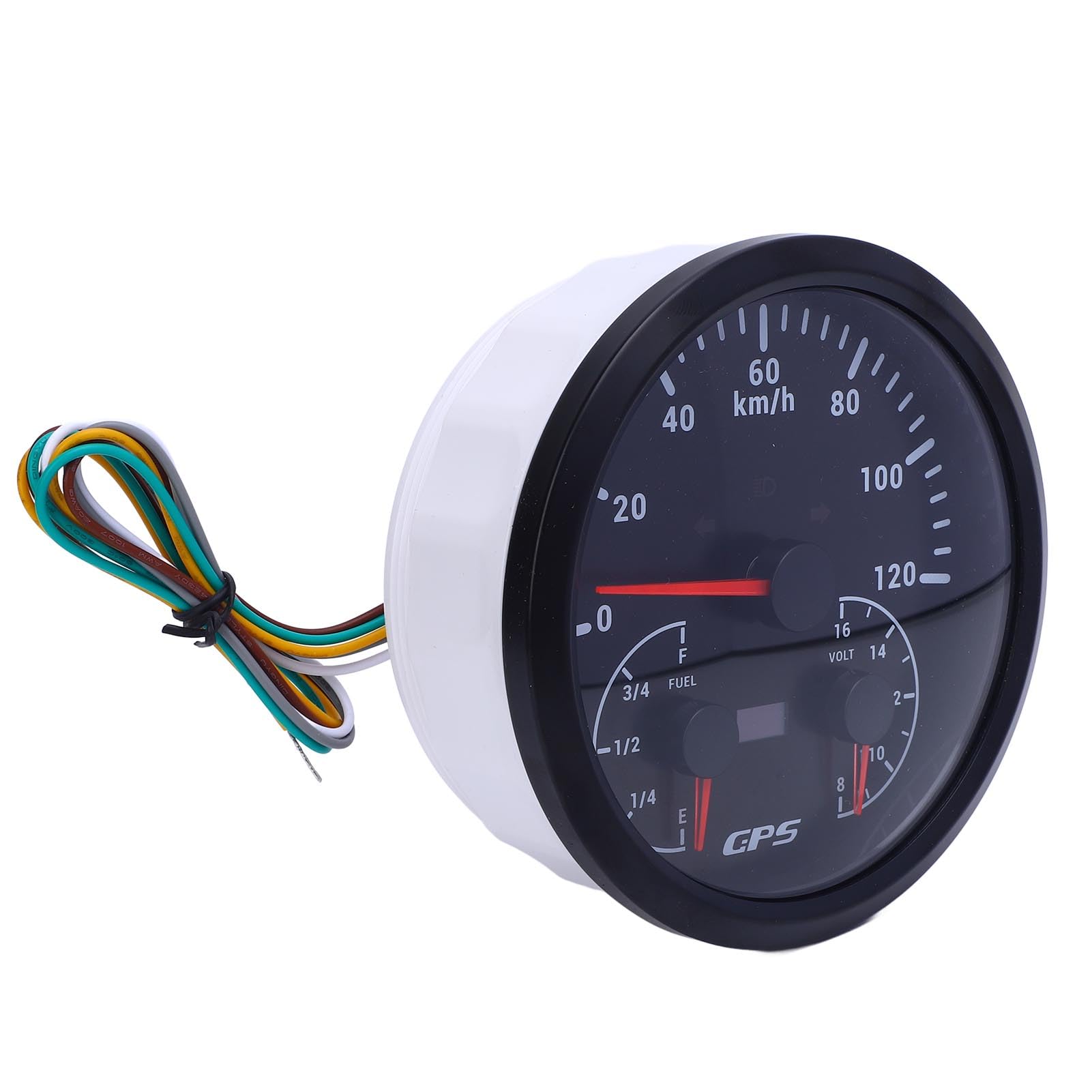 0-120 Km/h Prędkościomierz GPS 3 w 1, Licznik Kilometrów, Wskaźnik Poziomu Paliwa z Czerwonym Podświetleniem, Idealny do Pojazdów Kempingowych, Jachtów i Ciężarówek (Czarna tarcza i czarna
