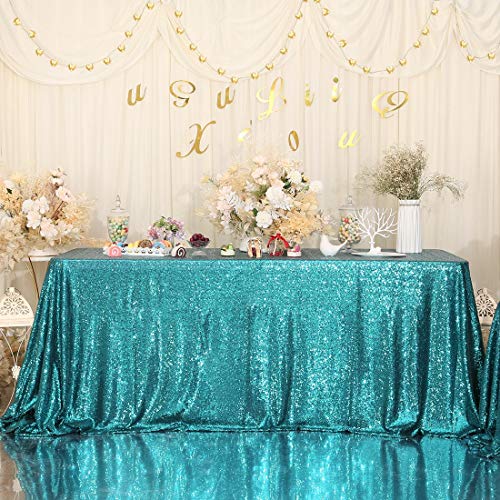 PartyDelight Teal Sequin Tablecloth Rectangle 60x102 Shimmer Table Cloths Sparkle Glitter Decorations by PartyDelight - Image 6