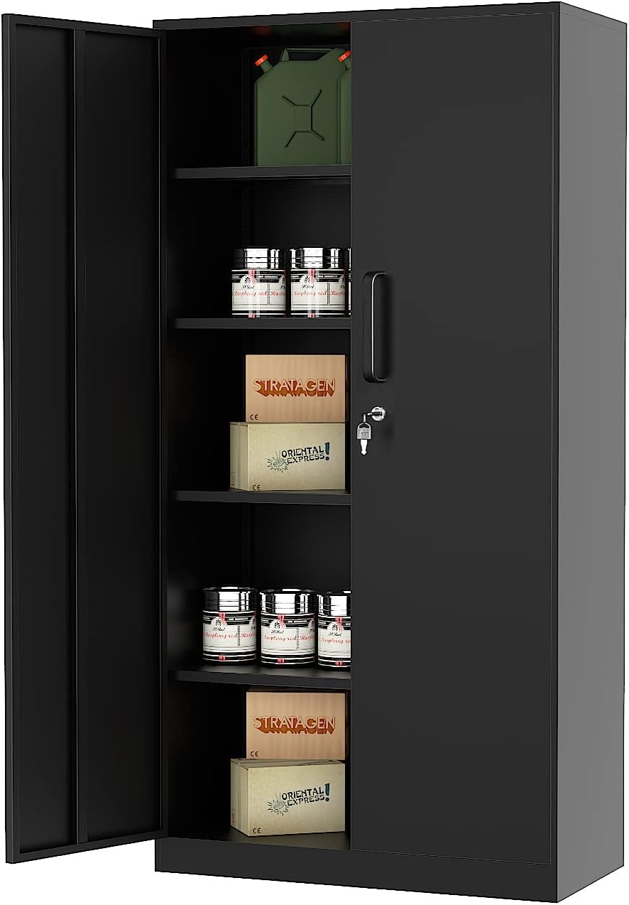 MIIIKO Metal Garage Storage Cabinet with 2 Doors and 5 Shelves,71" Metal Cabinets,Lockable Storage Cabinet for Home Office,Garage.