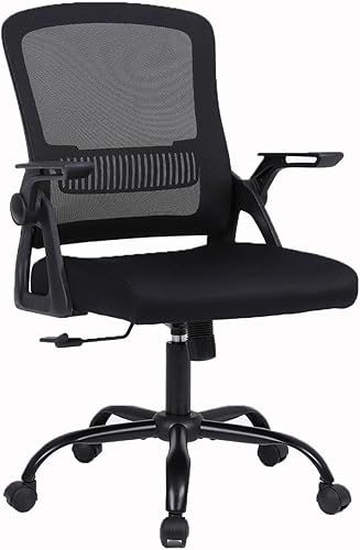 Miniatura 8 de Silla de oficina, silla de escritorio ergonómica con soporte lumbar, silla de malla transpirable con reposabrazos abatibles y respaldo medio, cómoda