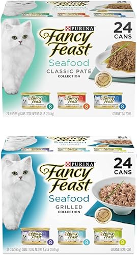 Purina Fancy Feast - Paquete variado de comida húmeda en paté sin granos, colección clásica de paté y mariscos a la parrilla