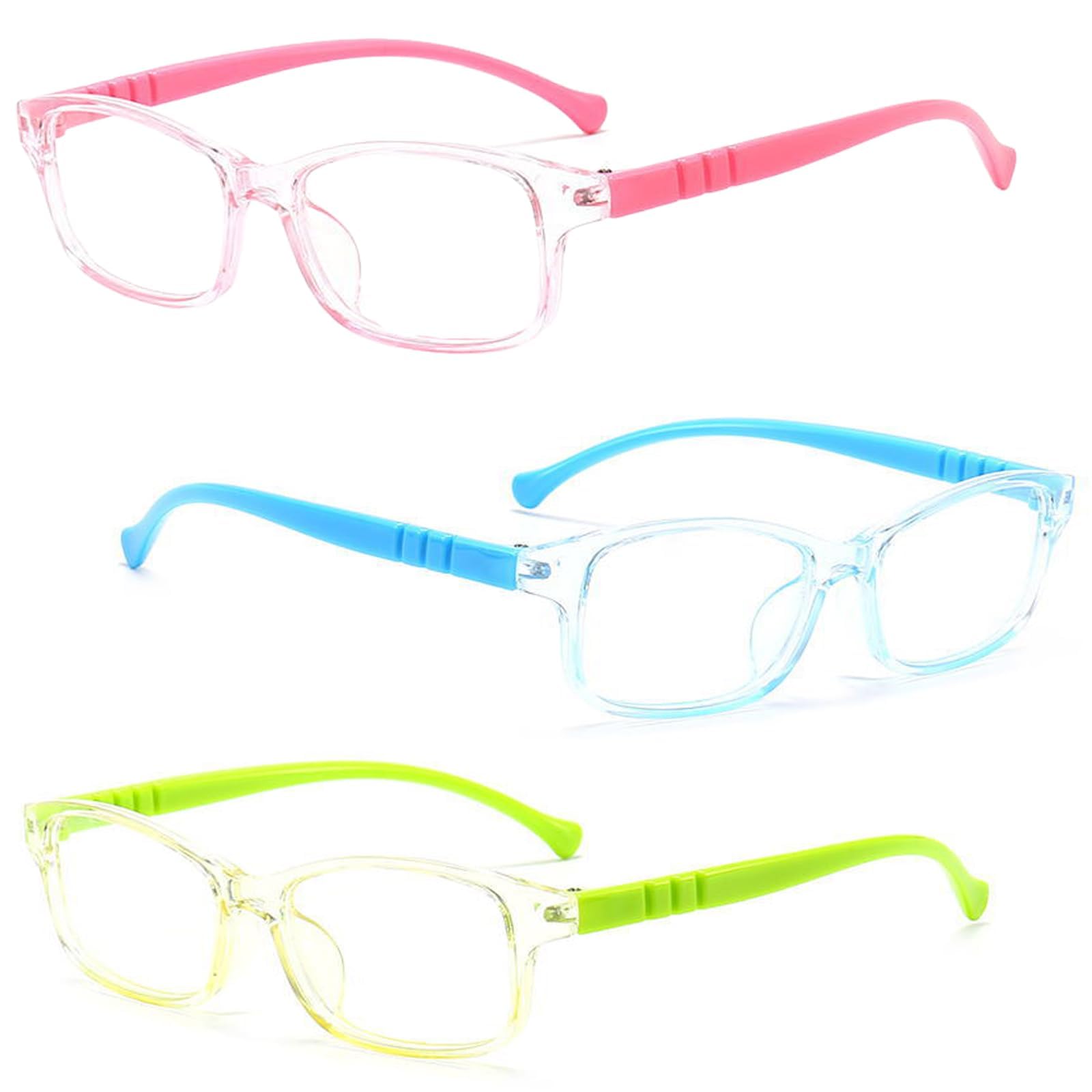 3 PCS Kids Glasses Blue Light Blocking Glasses Clear Lens Glasses Kids Computer Glasses for Preventing Eye Fatigue and Protecting Eyes(Blue Pink Green)