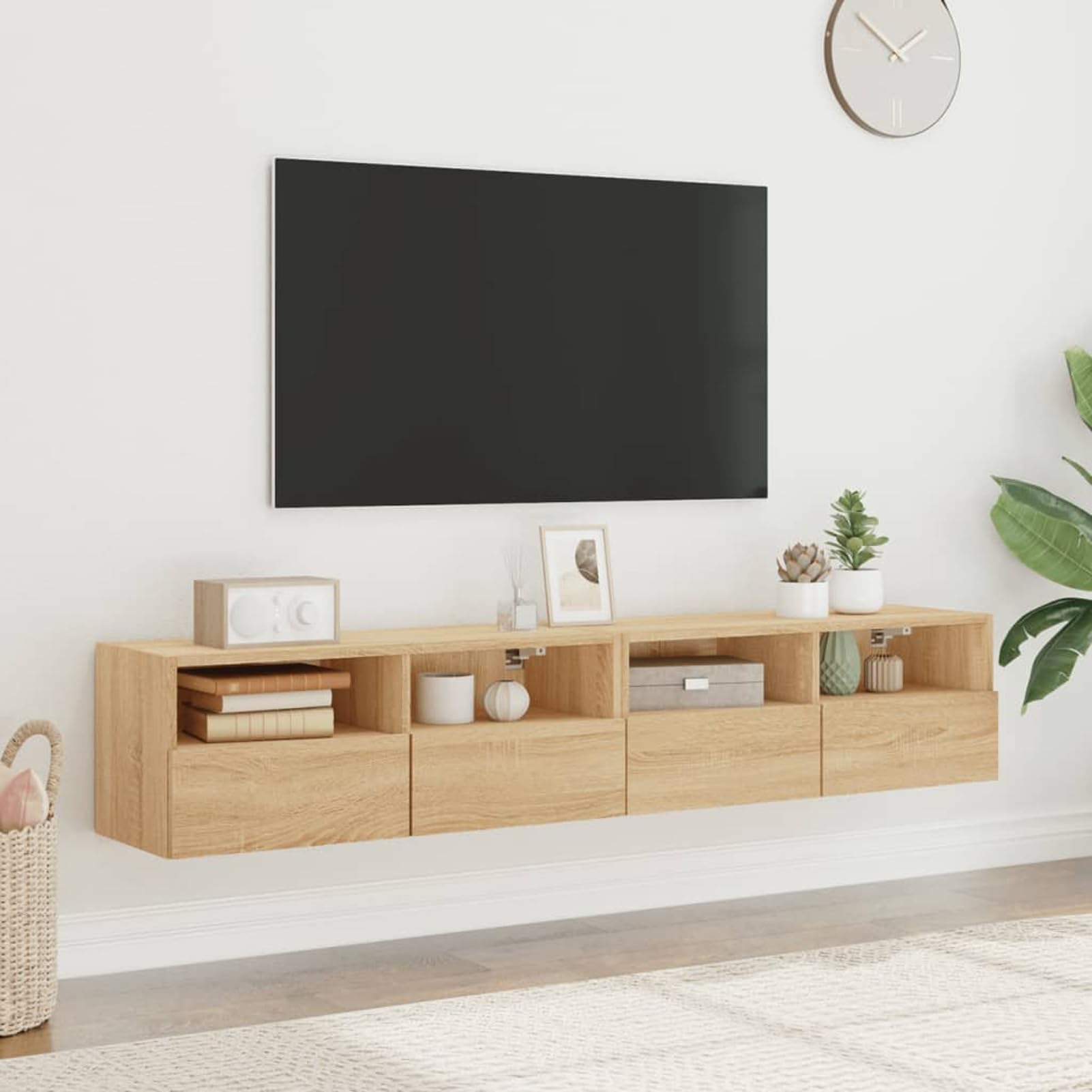 Gecheer TV-Wandschränke 2 STK. Sonoma-Eiche 80x30x30 cm Holzwerkstoff, Fernsehschrank Fernsehtisch Wohnwand Set für Wohnzimmer Home-Cinema Gamerzimmer836873