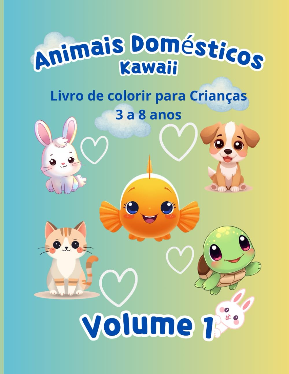 Animais Domésticos Kawaii: Livro de Colorir para Crianças de 3 a 8 anos (Livrinhos de Colorir - Coleção Kawaii)