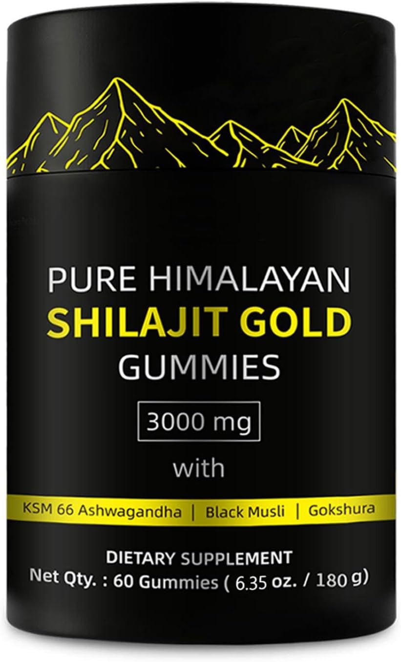 Shilajit Gold Gummies for Man, Gold Seal Pure Himalayan Shilajit Enriched with Acid Fulvic, Essential Minerals, 85+ Trace Elements to Boost Energy and Immunity, 60 Capsules.