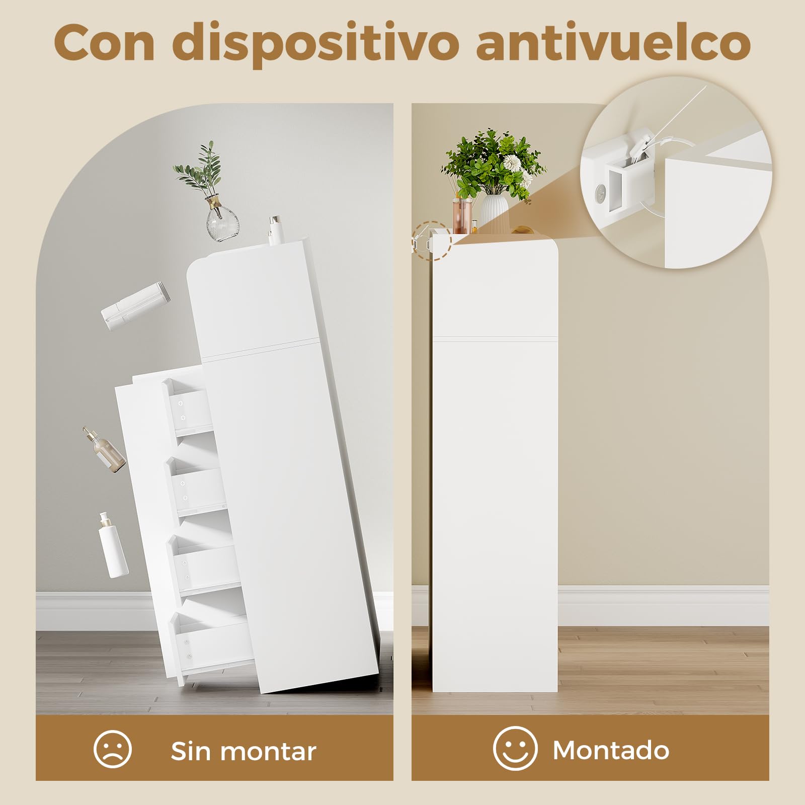 ANWBROAD Armario de Baño, Armario de Baño Moderno con 4 Cajones | 110 × 80 × 30 cm 2 Puertas y Estantes Ajustables, Cómoda para Baño, Salón, Cocina, Blanco, SBC015W