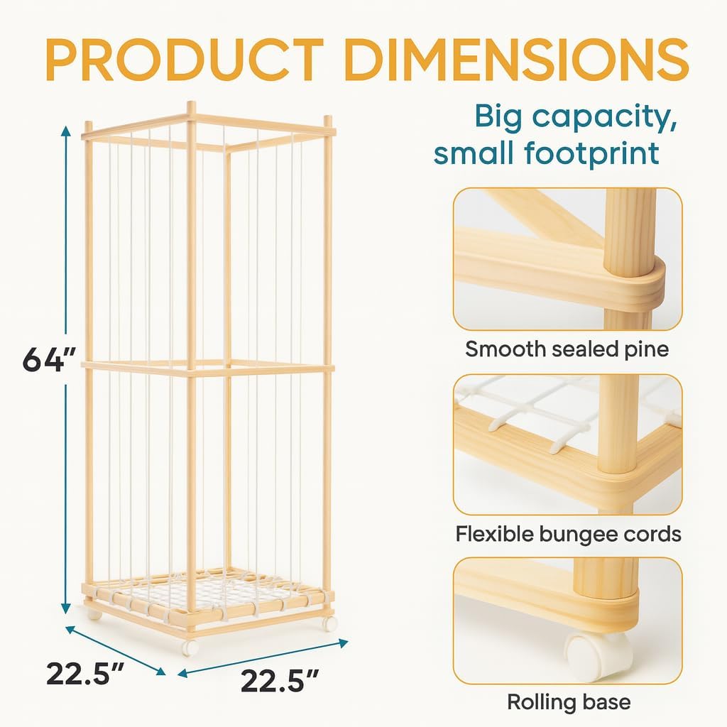Stuffed Animal Storage & Organizer, Extra Large 64” Solid Pine Wood Plush Zoo Tower with Locking Wheels, Space-Saving Vertical Toy Holder for Kids Bedroom, Nursery, Playroom - Image 2