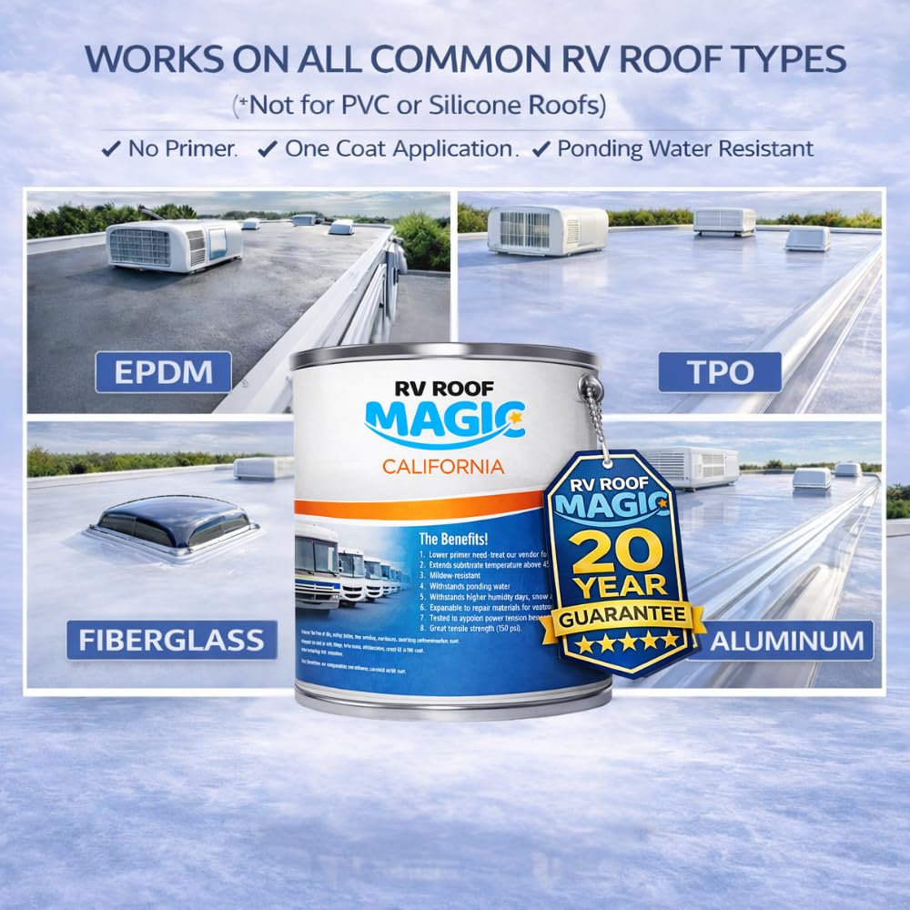 Best California VOC Compliant RV Roof Coating – One Coat Application – No Primer Needed – Waterproof RV Roof Sealant for TPO, Metal, Fiberglass Repair – 1 Gallon Covers 40 Sq Ft