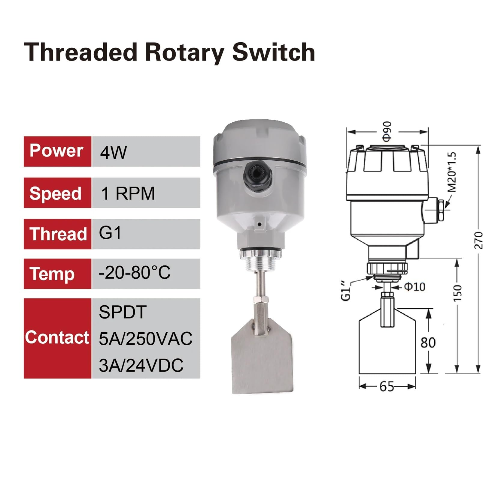 Rotationspaddel-Füllstandsensor Drehpaddel-Füllstandsschalter, 24 V, 110 V, 220 V, Pulvertrichter, Silobehälter, Füllstandssensor, Feststoff-Massenanzeigeschalter(B Blade,AC220V)