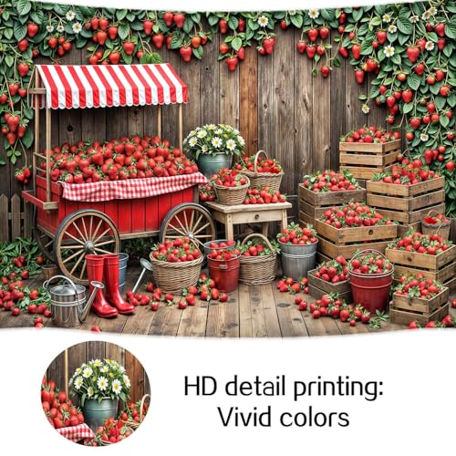 Fondo Fotográfico Vinilo 7x5ft Fresa Rojo miniatura 7