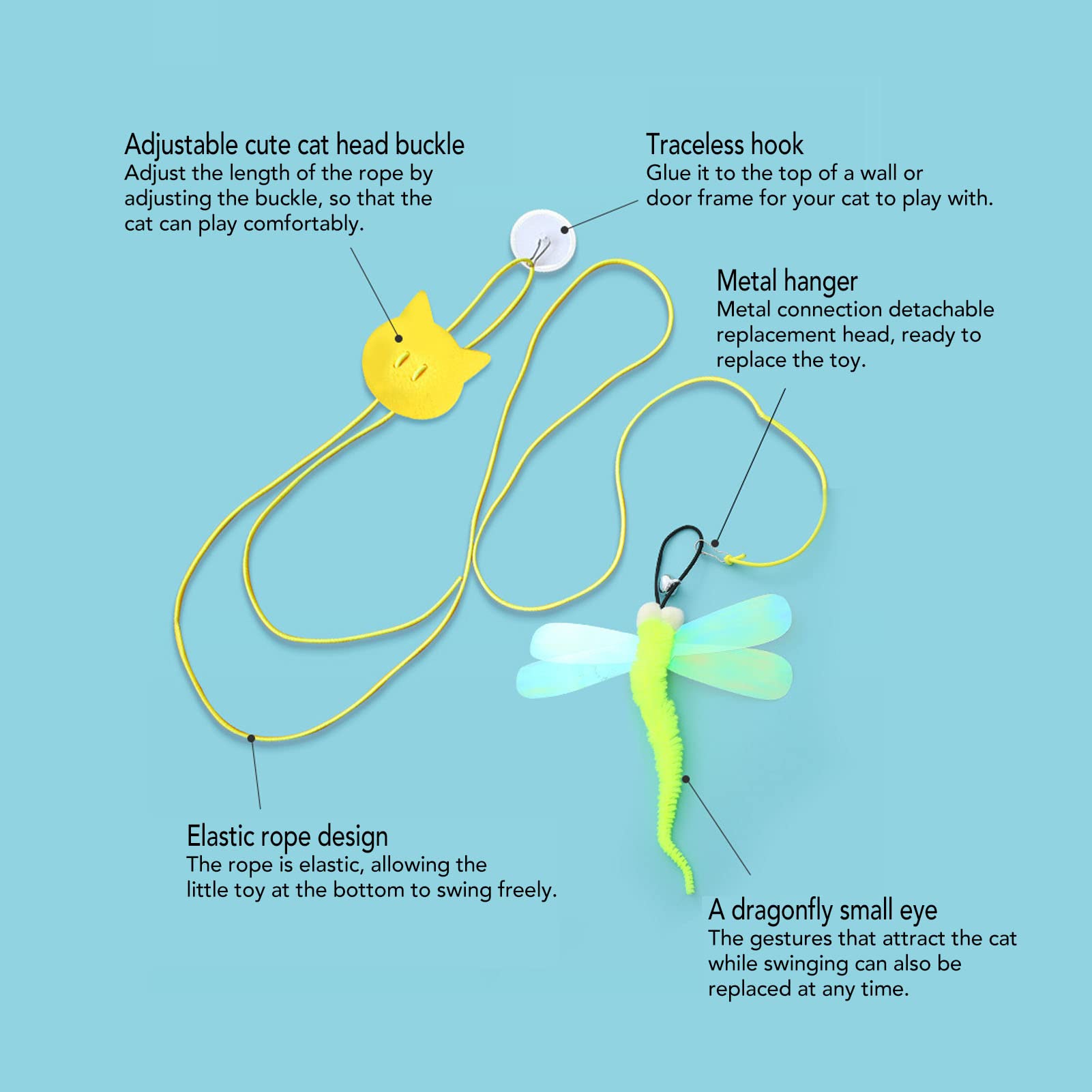 3 Corde Giocattolo Per Gatti Con Campanella - Gioco Interattivo Elasticizzato Per Allenamento E Divertimento - Foto 2