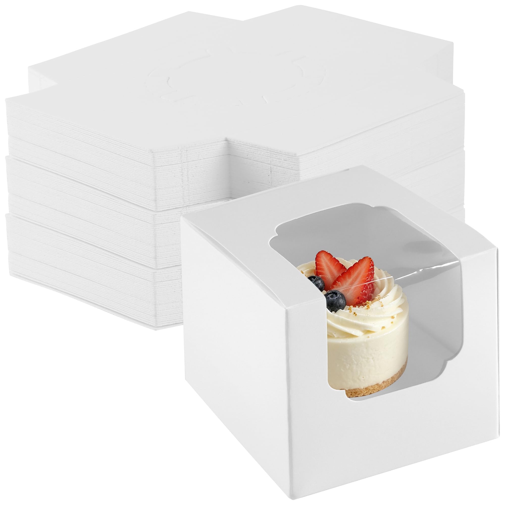 100 Scatole per Cupcake Singole, 8,9 x 8,9 x 8,9 cm, con Finestra