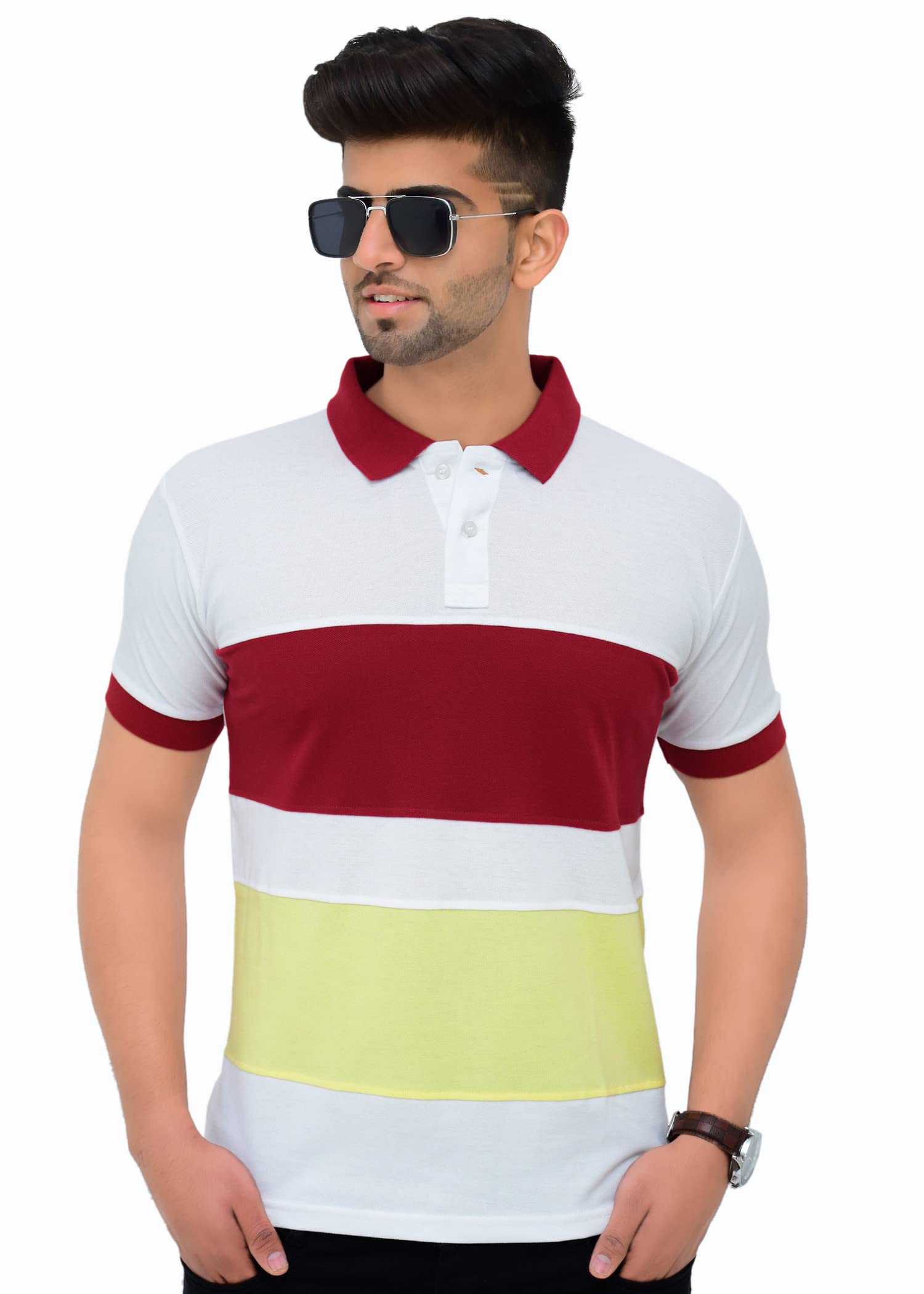 3BROSMen's Cotton Blend Half Sleeve Regular fit Summer Wear Comfortable Polo Neck T-Shirt (Pack of 1) (DB1037)