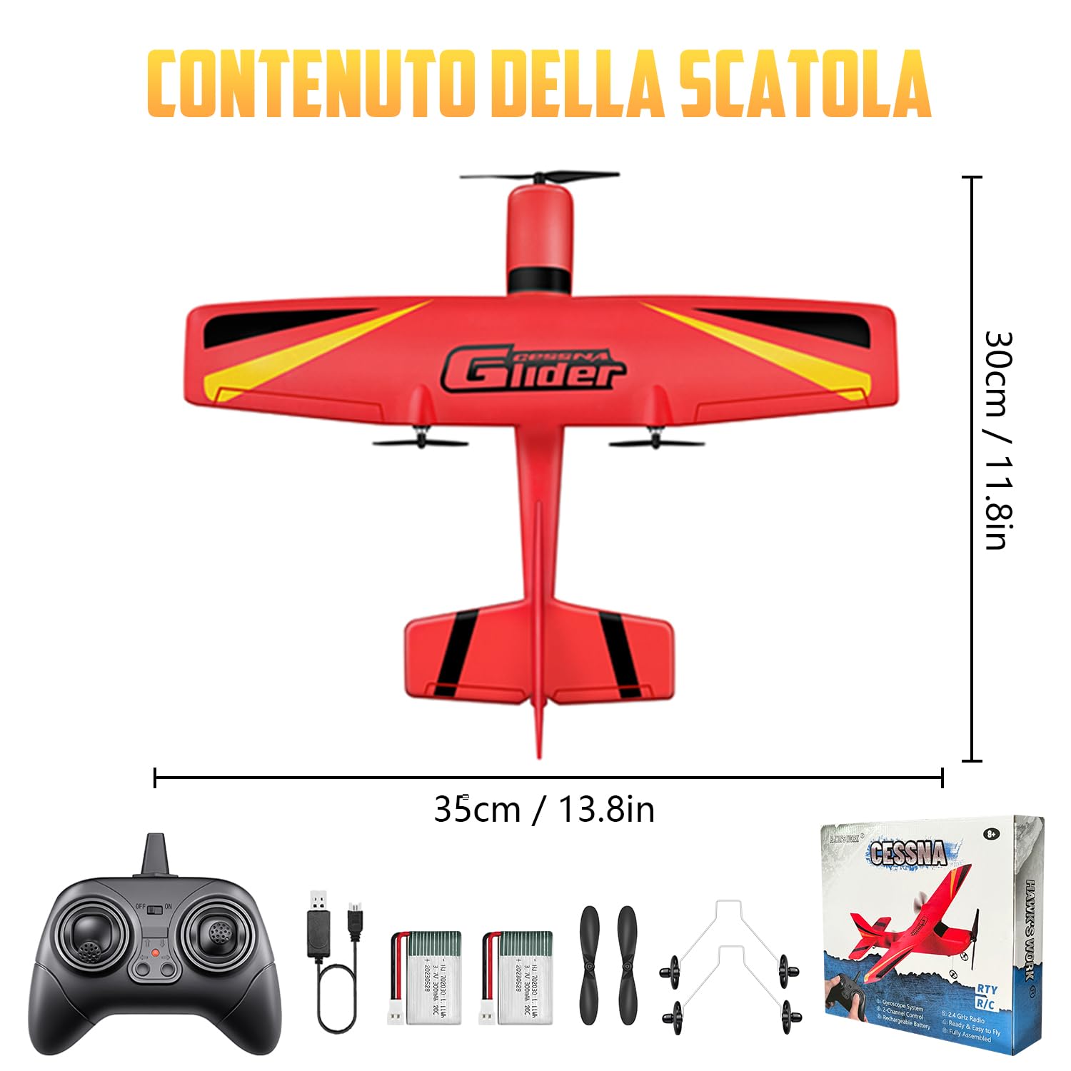 HAWK'S WORK Aereo RC a 2 Canali, Aliante RC Pronto a Volare, Cessna Telecomandato a 2.4 GHz, Giocattolo RC Facile da Pilotare per Bambini e Principianti (Blu)