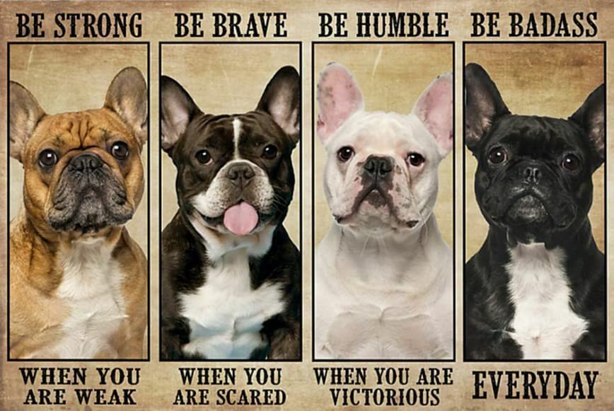 JinGoo Vintage Tin Sign Metal Poster Plaque French Bulldog Be Strong When You are Weak Poster Metal Sign Iron Painting Retro Wall Decor for Home Hotel Cafes Sign Gift 6x8 Inch