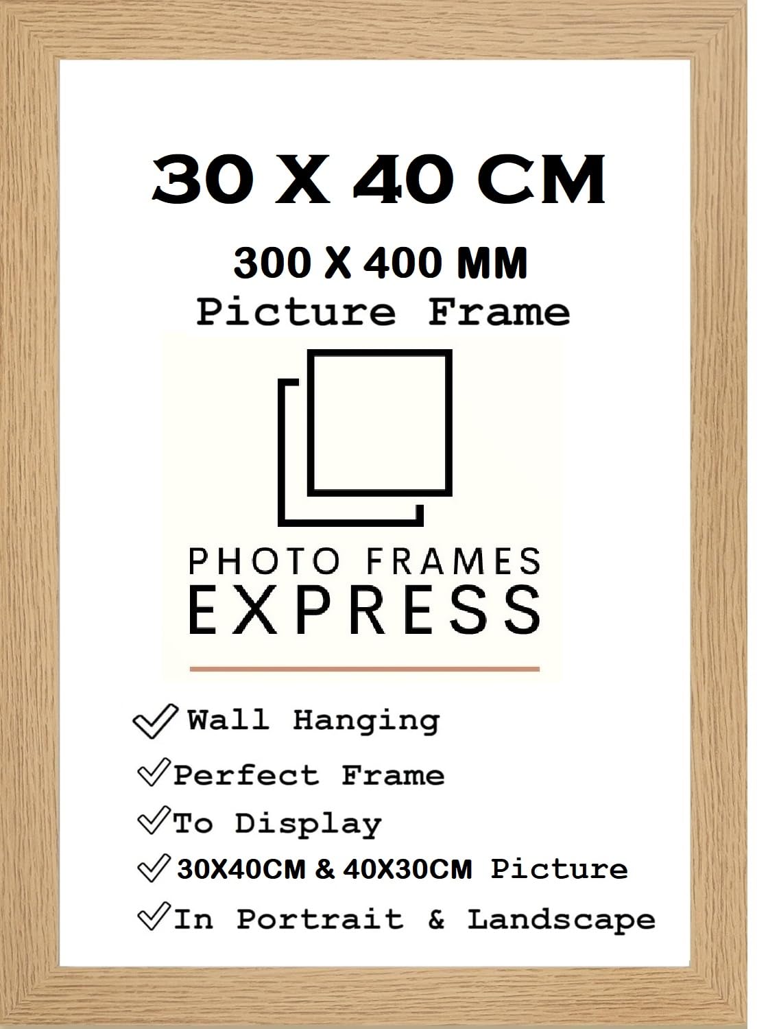 30x40cm Modern OAK Wooden effect Picture Photo Frame Ideal for Prints and Posters Hang Portrait or Landscape 40x30cm
