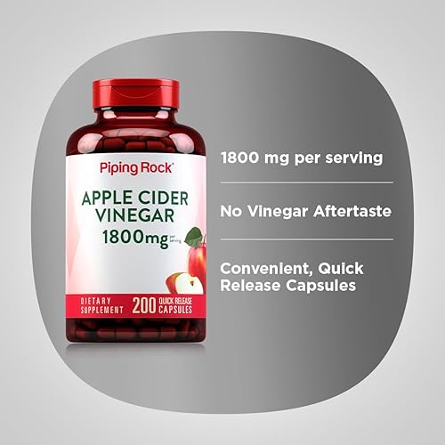Miniatura 4 de Piping Rock Cápsulas de vinagre de sidra de manzana 1800 mg | 200 píldoras | Fórmula potente | Suplemento ACV para hombres y mujeres | Sin OMG, sin