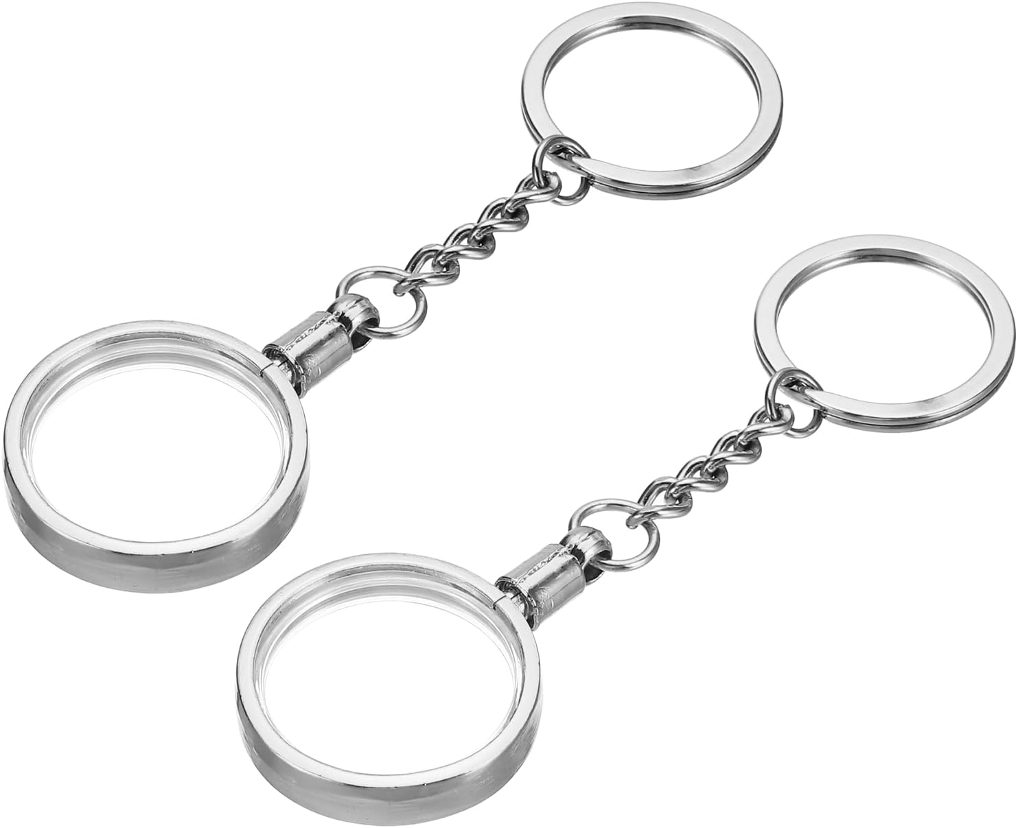 27mm Metal Coin Holder Keychain, 2Pcs Round Coin Case with Key Ring Medallion Holder for Coins Jewelry, Silver