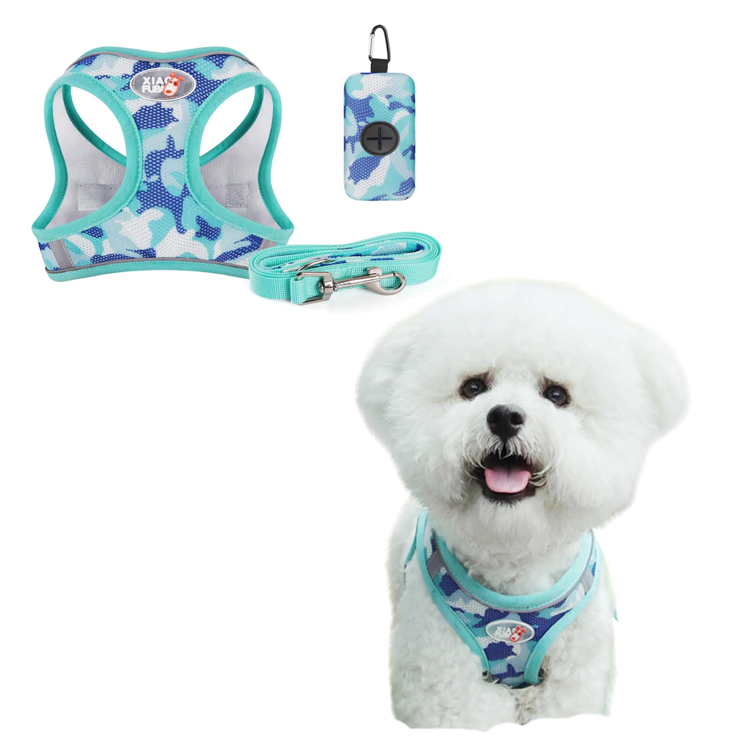 BT Bear Dog Harness,3 In 1 Dog Harness Lead and Bag Set,Adjustable No Pull D-ring Reflective Mesh Dog Vest Harness Pet Harness for Puppy Small Dogs,Blue M โ image 1