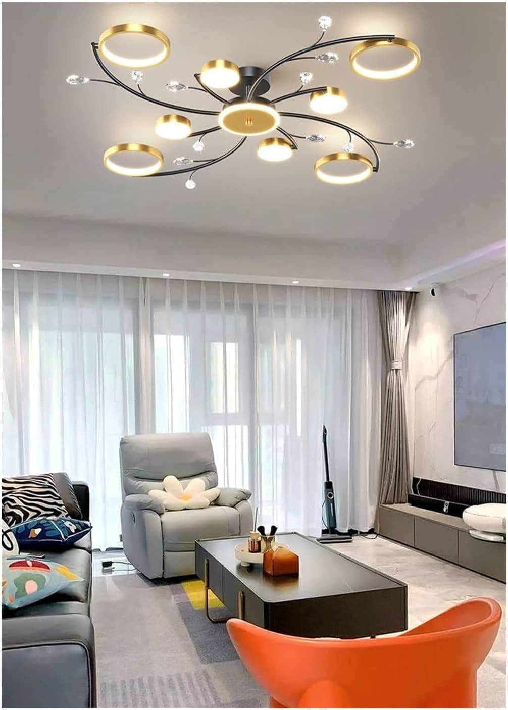 Lampa sufitowa LED w stylu nordyckim, kwiatowa lampa wisząca z połowy wieku, do sypialni, salonu i jadalni, solidna oprawa do zabudowy, 6/8/10 (8 świateł)