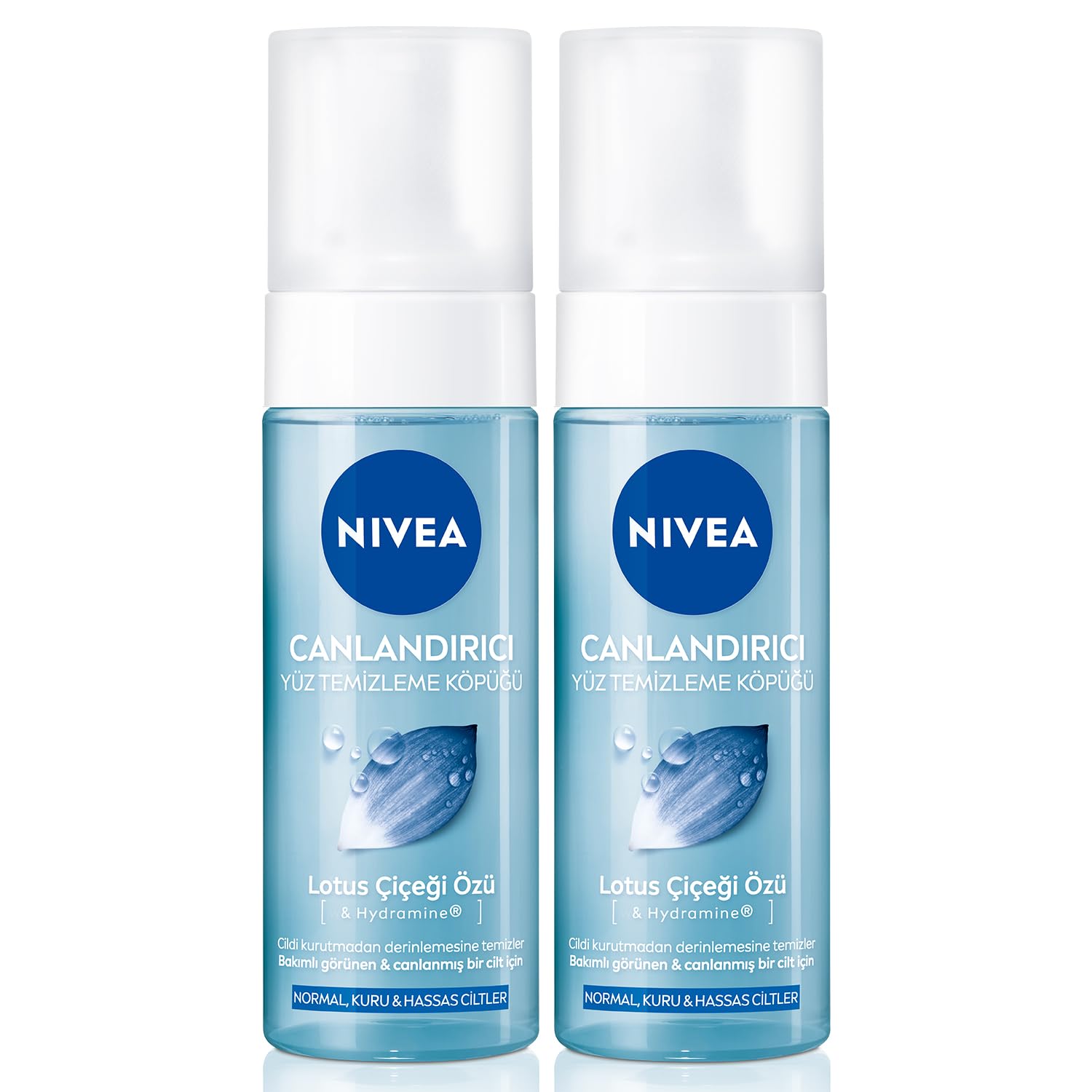 NIVEA Canlandırıcı Yüz Temizleme Köpüğü 150ml, Lotus Çiçeği, Cildi Temizlerken Kurutmaz, Normal Ciltler, Yüz Bakım, X2 Adet