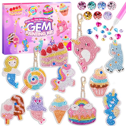 HGRGHH 12 Pcs 5D Diamant Peinture Porte-clés, Kit de Peinture Diamant 5D pour Enfants, DIY Diamond Peinture Autocollants, Diamond Painting Stickers Kit Enfant Cadeau...