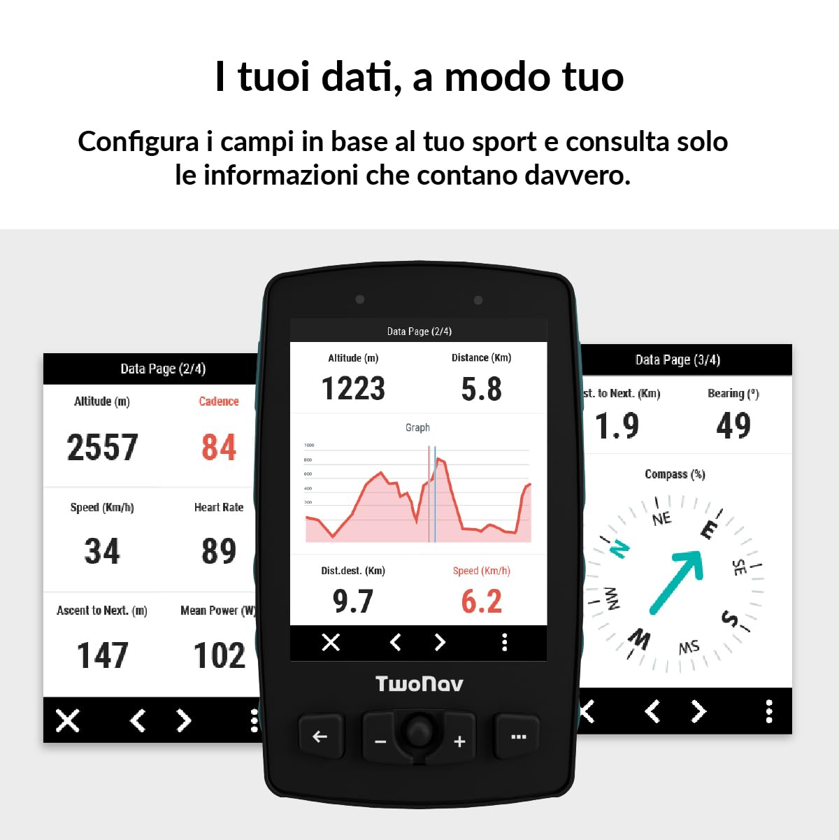 TwoNav Aventura 2 Plus (32 GB) + Carta completa Italia TomTom, GPS portatile con schermo wide da 3,7 pollici, pulsanti e joystick per alpinismo, trekking o escursionismo